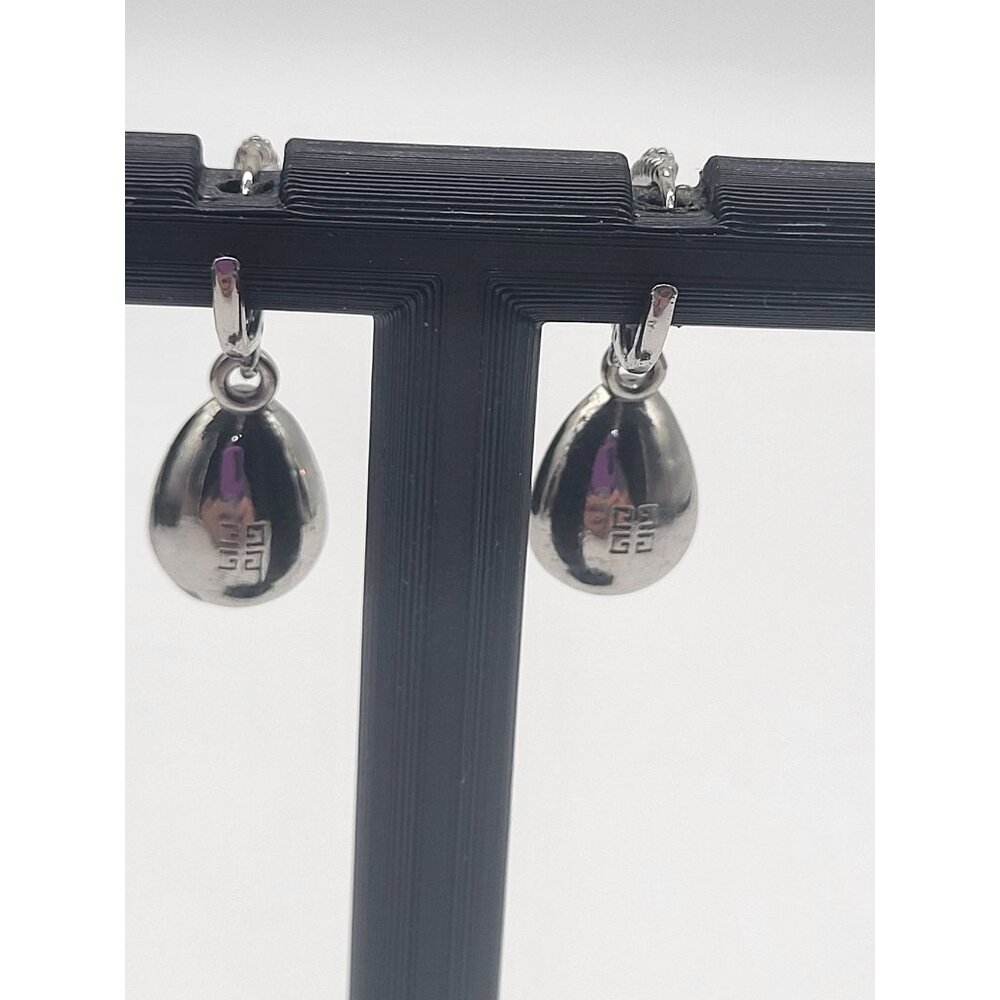 VTG Givenchy Estate Dangle Teardrop Crystal Silver Tone Clip On Earrings - Picture 4 of 6